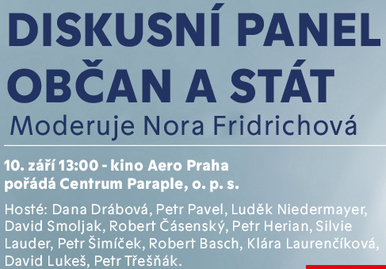 Ve čtvrtek 10. 9. Diskusní panel Občan a stát